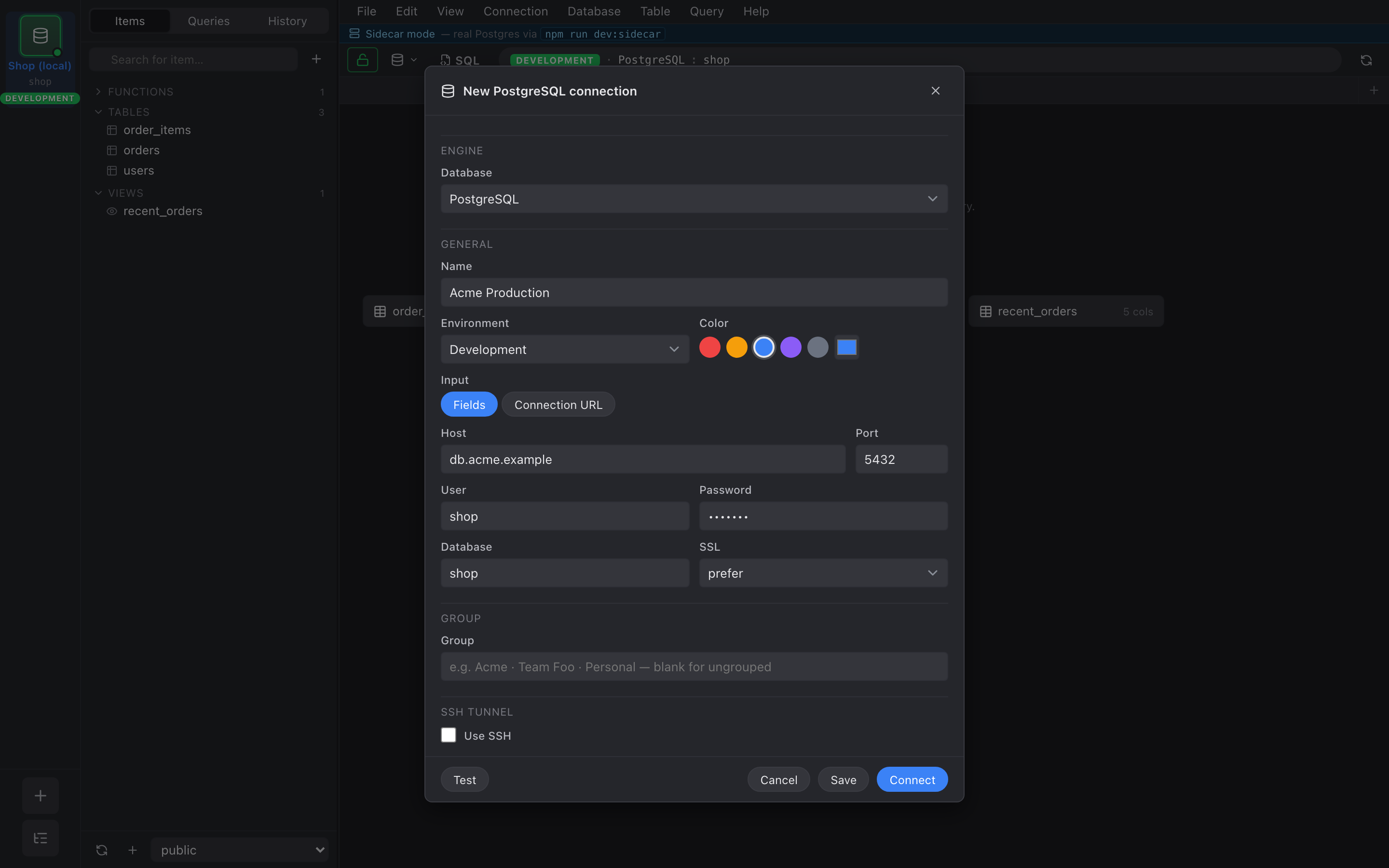 Connection form