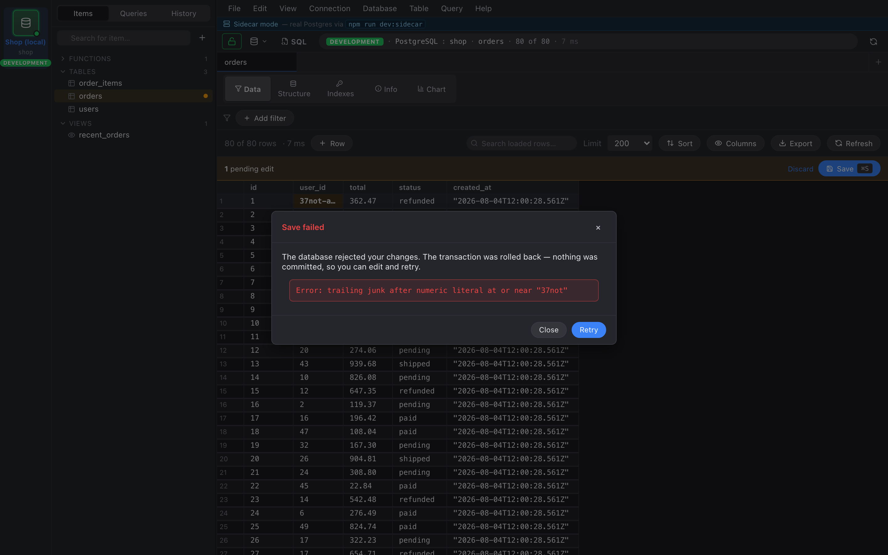 Save error dialog