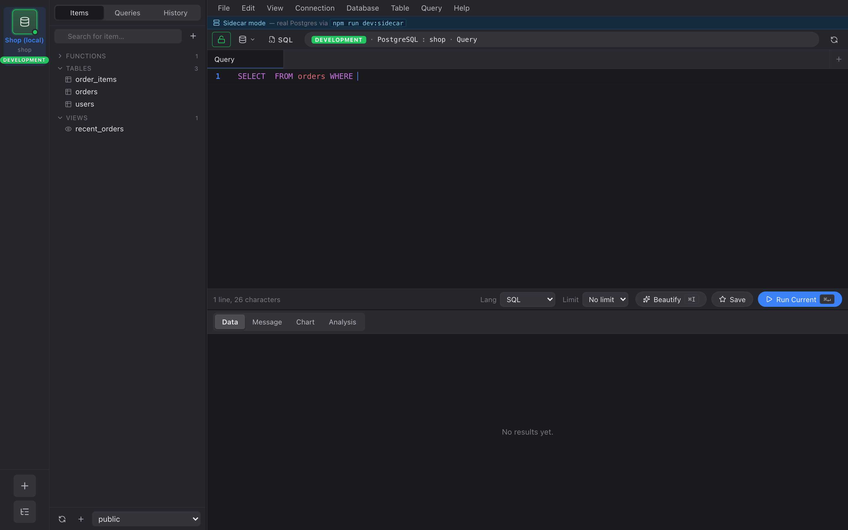 SQL editor with autocomplete