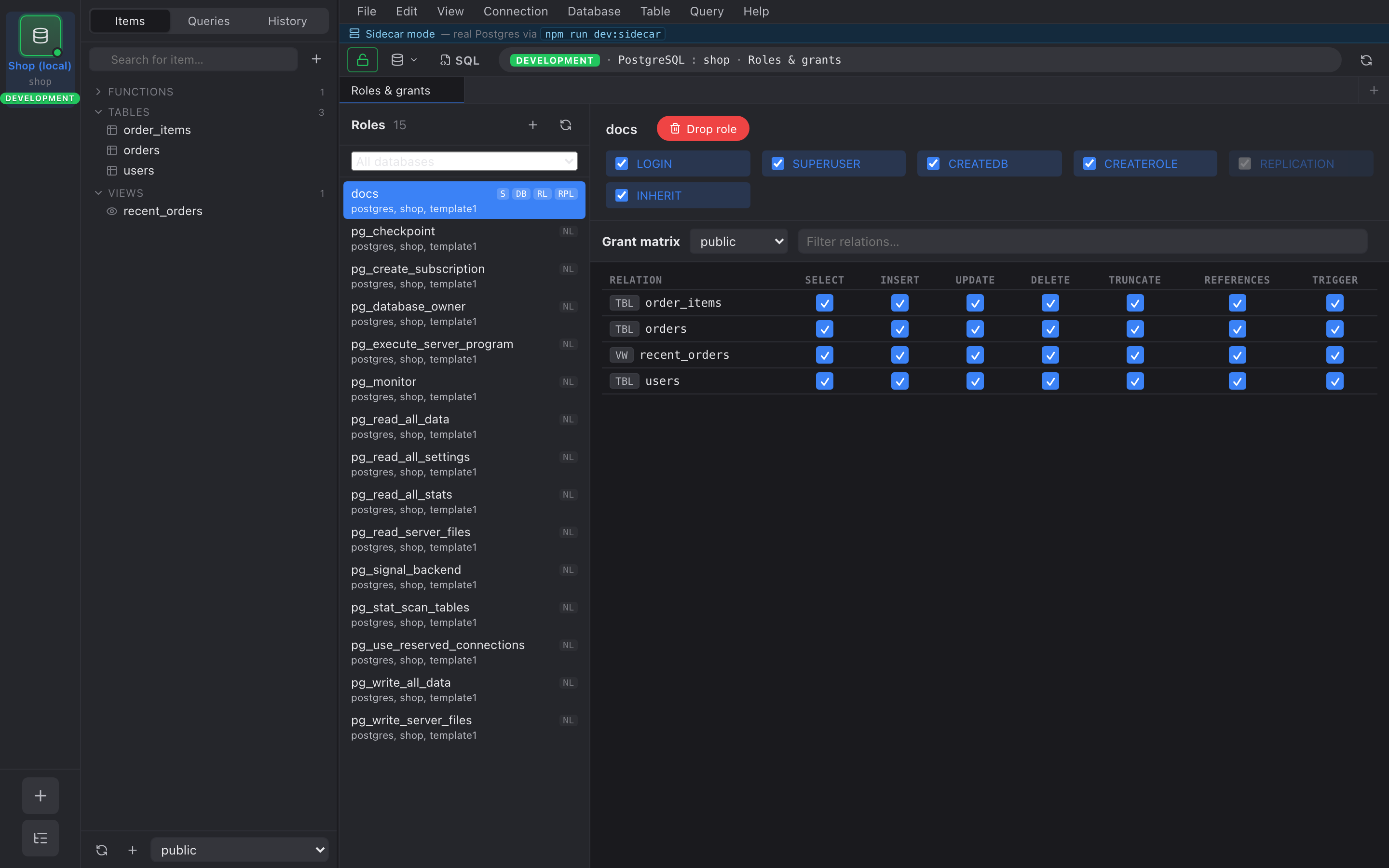 Roles tab